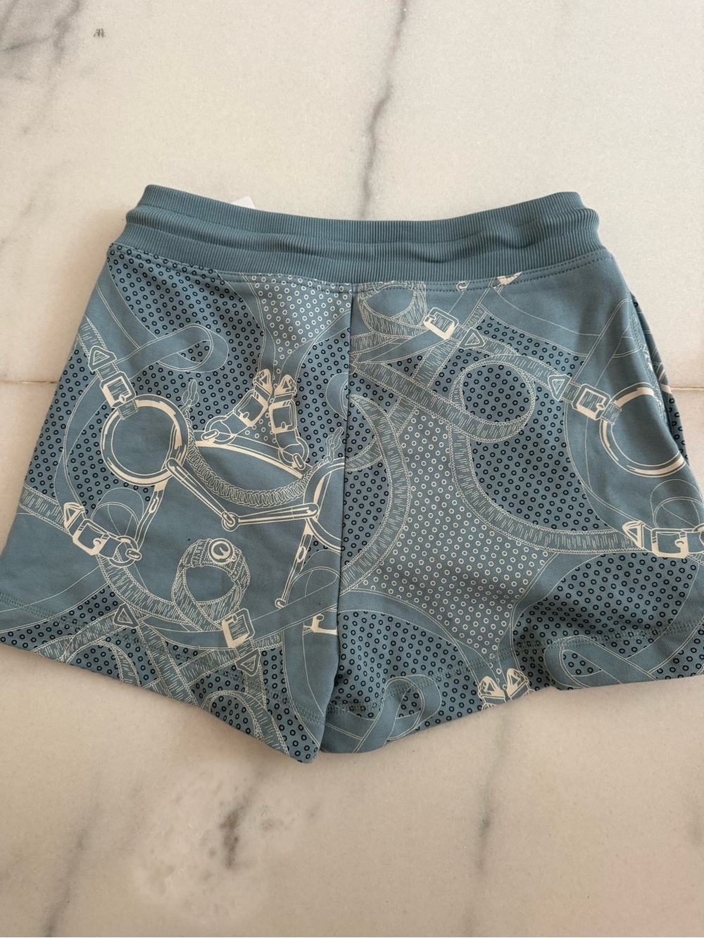 Hermes Blue Printed Cotton Drawstring Shorts - Picture 4 of 4